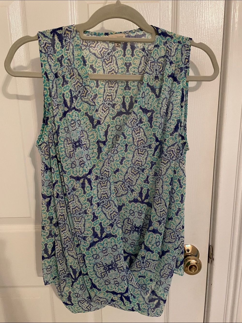 Daniel Cremieux Blue and Green Printed Sleeveless Tank